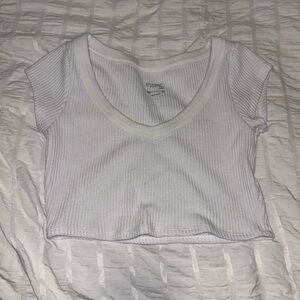 PacSun White Ribbed Short Sleeve Top